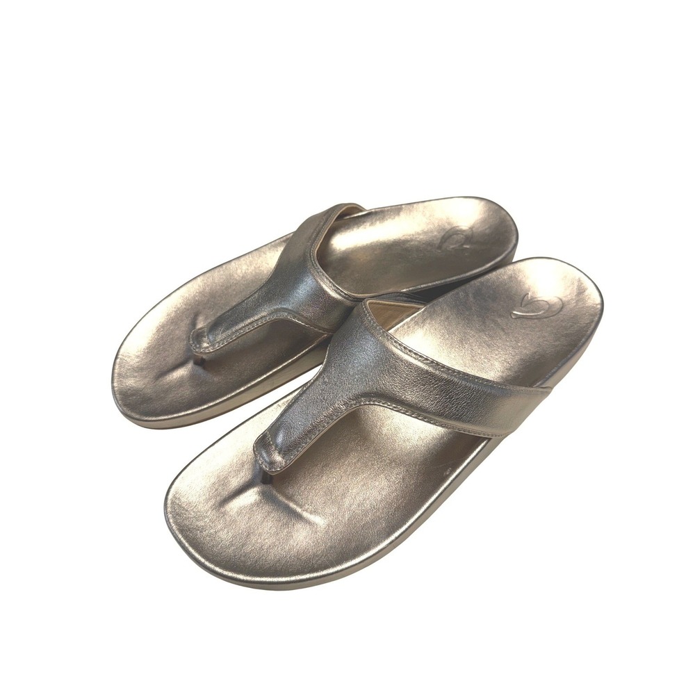 Olukai Kipe'a Lipi Womens Gold Metallic Leather Flip Flop Sandals Size 11